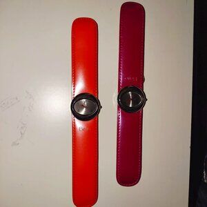 Beijo Orange & Pink Slap-On Watches W/Black Round Faces For Adults-VTG